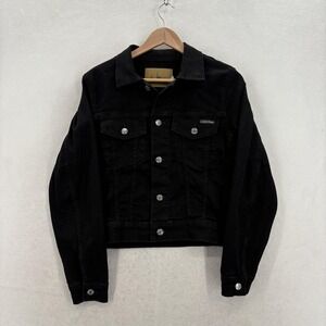 Calvin Klein Denim Jean Jacket Womens XS Black Classic Trucker Stretch Biker NWT